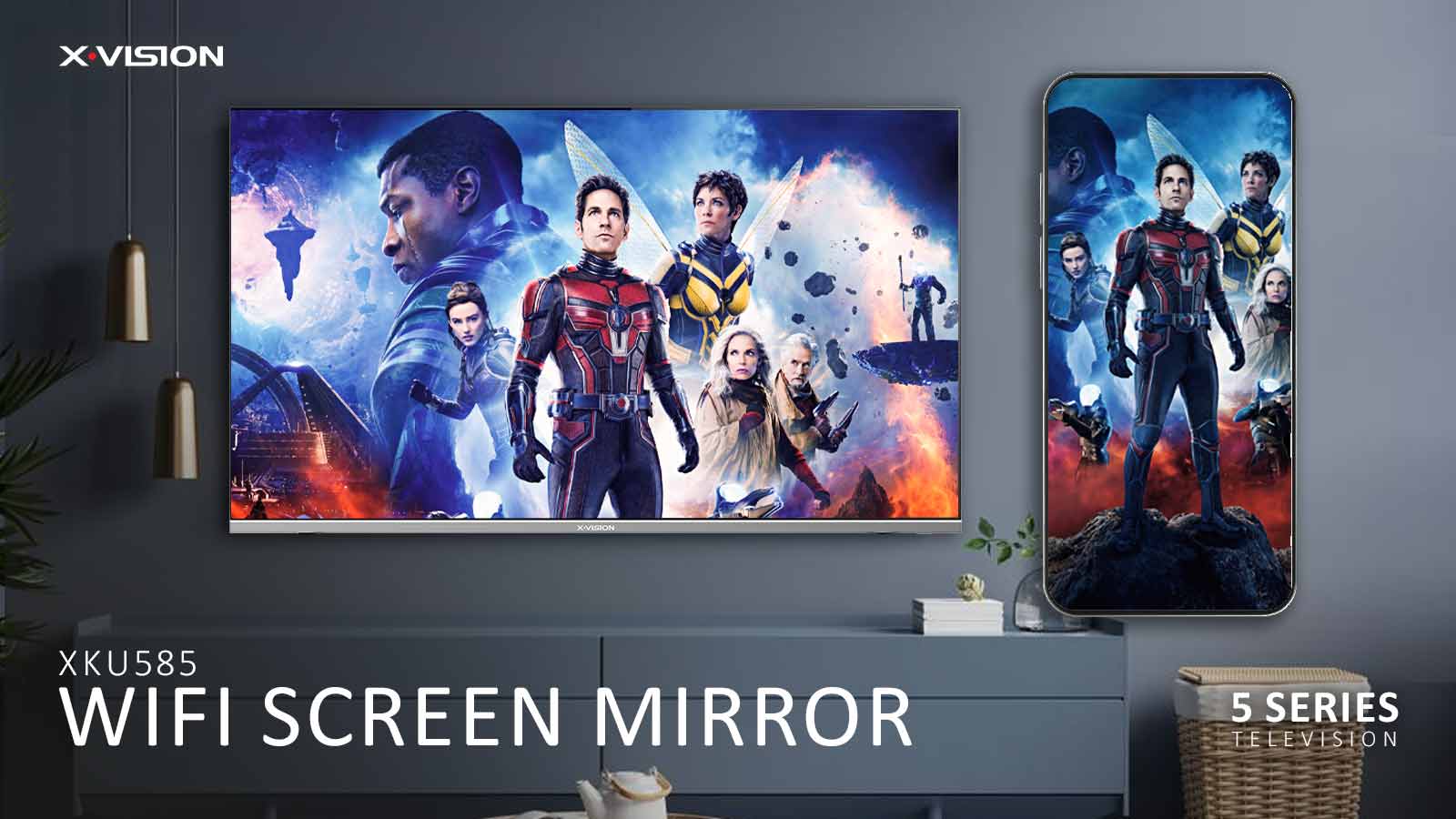 تصویری از قابلیت وای فای اسکرین تلویزیون UHD 4K هوشمند ایکسویژن سری 5 مدل XKU585